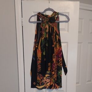 Sleeveless Floral Print Halter Blouse - Black/Multi
